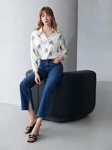 MOTF X Dina Brodsky 100% SILK PRINTED SHIRT - White - View 3