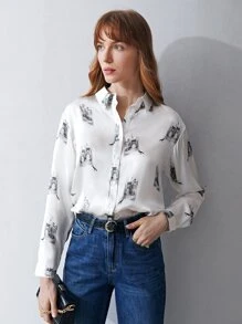 MOTF X Dina Brodsky 100% SILK PRINTED SHIRT - White - View 6