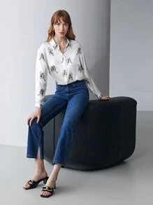 MOTF X Dina Brodsky 100% SILK PRINTED SHIRT - White - View 7