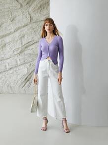 MOTF PREMIUM 100% SILK CROPPED CARDIGAN - Lilac Purple - View 8