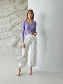 MOTF PREMIUM 100% SILK CROPPED CARDIGAN - Lilac Purple - View 10