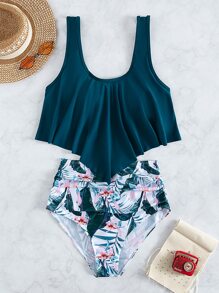 SHEIN Swim Hanky Hem Random Tropical Bikini Set Summer Beach - Multicolor - View 1