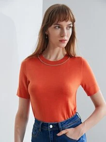 MOTF PREMIUM 100% SILK RHINESTONE KNIT TOP - Orange - View 1