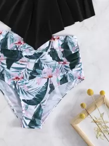 Random Tropical Print Hanky Hem Bikini Set Summer Beach - Multicolor - View 5