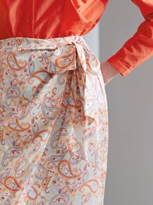 MOTF PREMIUM 100% SILK PAISLEY PRINT WRAP SKIRT - Multicolor - View 4