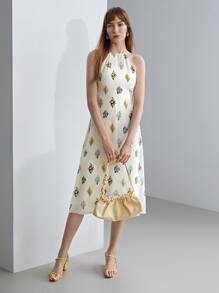 MOTF PREMIUM 100% SILK PRINTED HALTERNECK DRESS - Multicolor - View 4