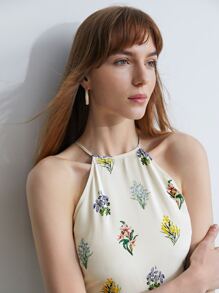 MOTF PREMIUM 100% SILK PRINTED HALTERNECK DRESS - Multicolor - View 5