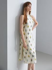 MOTF PREMIUM 100% SILK PRINTED HALTERNECK DRESS - Multicolor - View 9