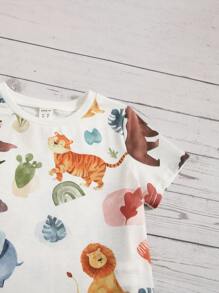 SHEIN 男童卡通圖形t卹和短褲