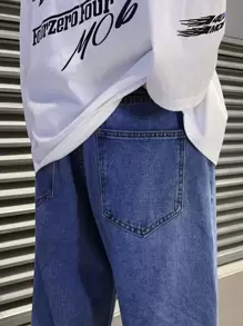 Men Slant Pocket Loose Jeans