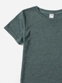 SHEIN Young Boy Letter Patch Detail Tee & Drawstring Waist Shorts - Dark Green - View 6