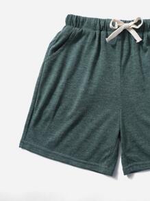 SHEIN Young Boy Letter Patch Detail Tee & Drawstring Waist Shorts - Dark Green - View 5