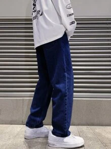 Men Slant Pocket Loose Jeans - Dark Wash - View 2