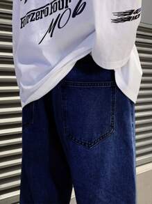 Men Slant Pocket Loose Jeans - Dark Wash - View 5