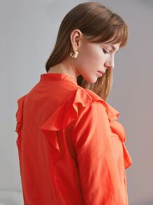 MOTF PREMIUM 真絲荷葉邊襯衫 - 橘色 - 查看 4