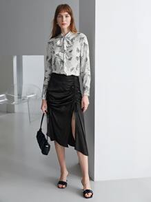 MOTF X Jo Situ Allen SILK PRINTED TIE-NECK BLOUSE - Black and White - View 6