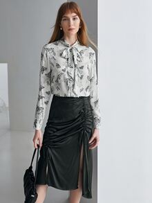 MOTF X Jo Situ Allen SILK PRINTED TIE-NECK BLOUSE - Black and White - View 8
