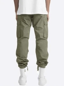 Manfinity Hypemode Pantalones rectos de cintura con cordón y bolsillo de solapa para hombre en color verde militar liso para usar en ocasiones informales - Verde militar - Ver 2