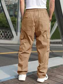 Manfinity Homme Men Flap Pocket Side Drawstring Waist Cargo Trousers - Khaki - View 2