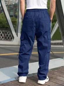 Manfinity Hypemode Men Flap Pocket Side Drawstring Waist Cargo Trousers - Navy Blue - View 2
