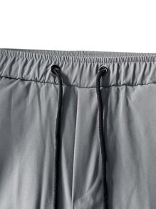Manfinity Hypemode Hombres Pantalones cargo con bolsillo lateral con solapa de cintura con cordón - Gris - Ver 6