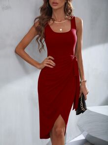 SHEIN Clasi 側繫帶背心連衣裙 - 酒紅色 - 查看 3