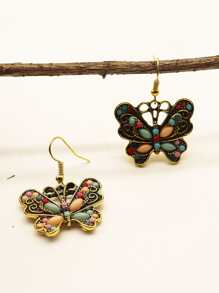 2 件时尚优雅精致浪漫蝴蝶耳环女士珠宝，波西米亚风格，海滩度假珠宝（珠子颜色随机）