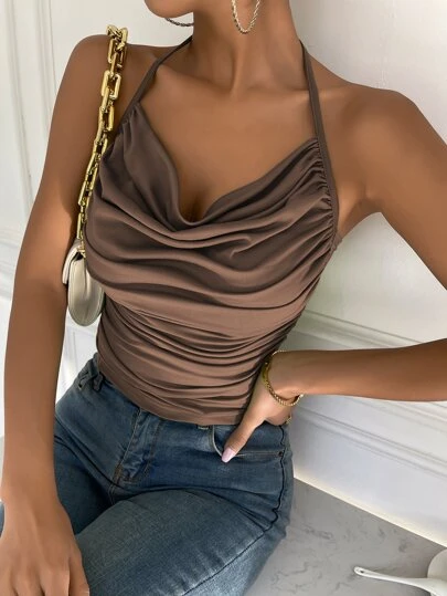Chiquease Draped Front Tie Back Halter Top