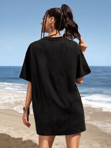 Muchica Đầm Ren lên Thùa khuyết màu trơn Giải trí - màu đen - Xem 2