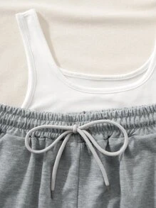 SHEIN Unity Top tank con shorts de cintura con cordón con estampado de letra - Multicolor - Ver 3