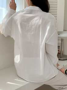 DAZY 纯色落肩长袖女式衬衫 - 白色 - 查看 2