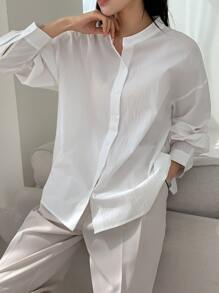 DAZY 纯色落肩长袖女式衬衫 - 白色 - 查看 6