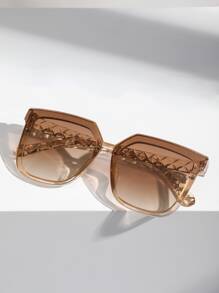 1 Pair Oversized Square Plastic Women's UV Protection Sunglasses, Suitable For Holiday Gifts, Beach Parties, Outdoor Leisure Activities, Fashionable Shading, Elegant Matching, Suitable For Family Outings, Travel Vacations, Summer Beach Vacations And Other Occasions. - 棕色 - 查看 3