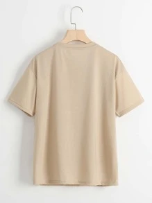 Bear & Slogan Graphic T-Shirt - Khaki - View 2