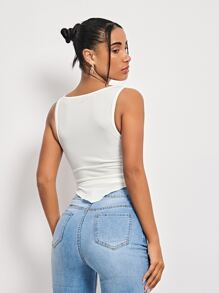 SHEIN BAE 再生滌垂領褶邊手帕下擺背心上衣