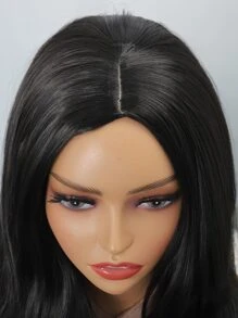 Natural Long Curly Synthetic Wig - Black - View 6