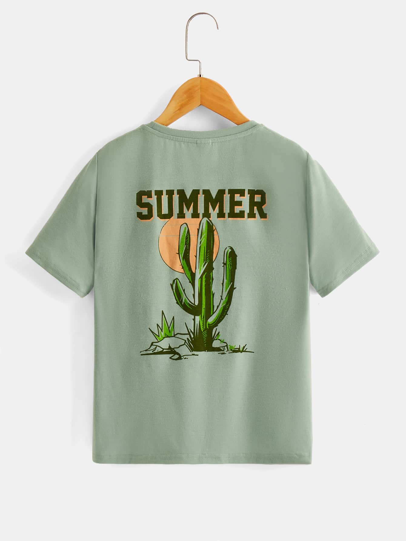 SHEIN Tween Boy Cactus & Letter Graphic Tee - Mint Green - View 1
