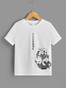 SHEIN 男孩日本字母和卡通圖案T恤