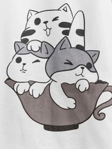 SHEIN 男孩日本字母和卡通圖案T恤