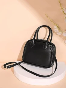 極簡風格雙把手方包 - 黑色 - 查看 1