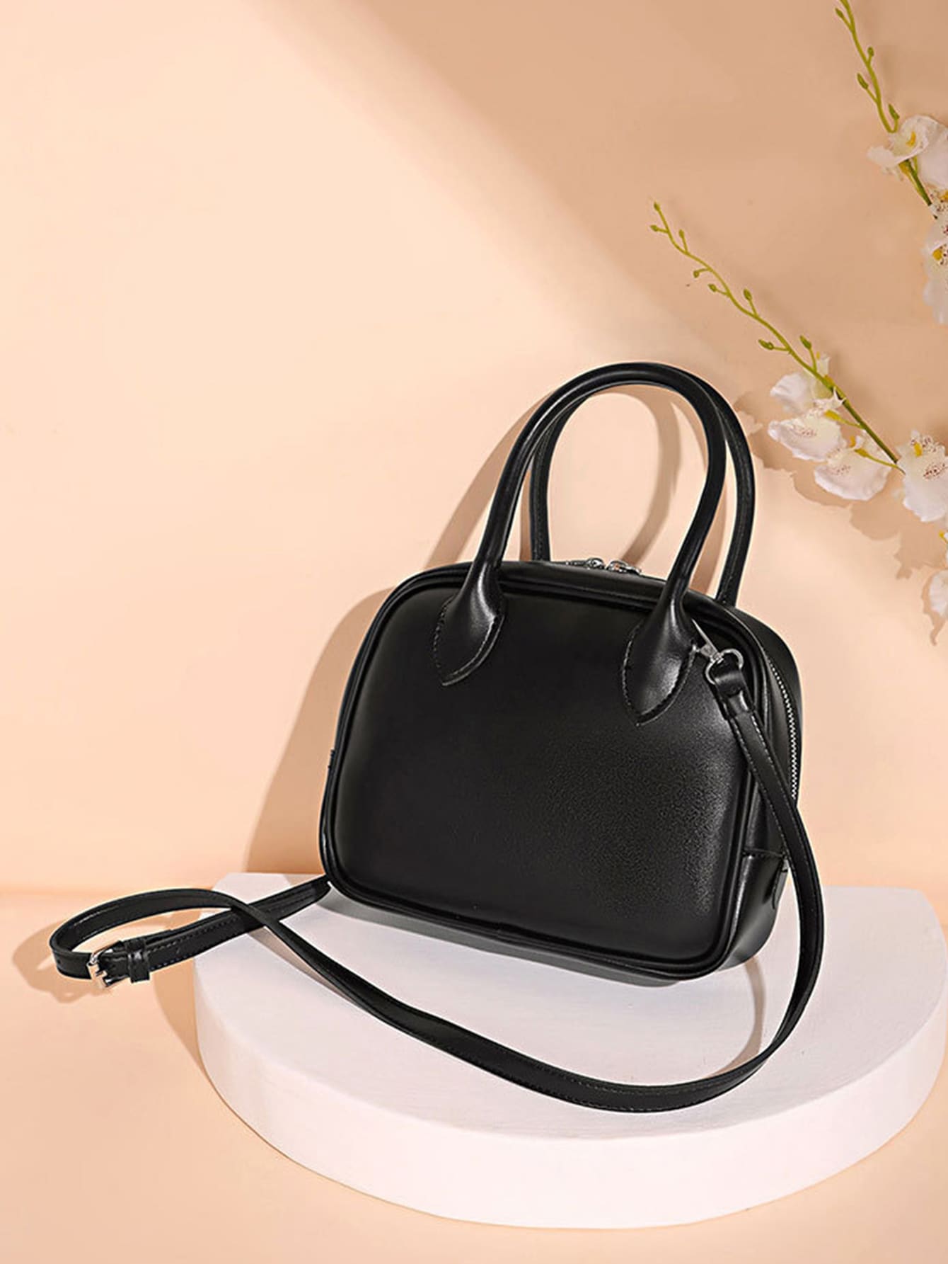 極簡風格雙把手方包 - 黑色 - 查看 1