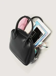 極簡風格雙把手方包 - 黑色 - 查看 5