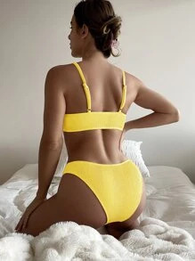 SHEIN Swim Summer Beach Plain Textured Bikini - Yellow - View 2