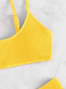 SHEIN Swim Summer Beach Plain Textured Bikini - Yellow - View 6
