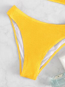 SHEIN Swim Summer Beach Plain Textured Bikini - Yellow - View 7
