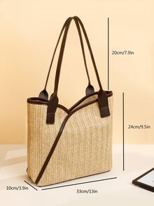 Minimalist Straw Bag - Apricot - View 5