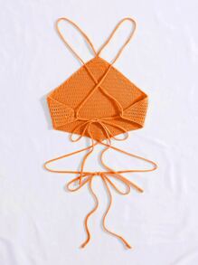 Trelyra Crisscross Tie Back Halter Knit Top - Orange - View 2