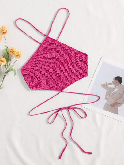 Breezaya 十字交叉後綁帶吊脖針織上衣