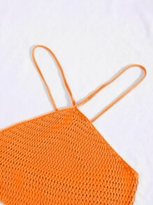 Trelyra Crisscross Tie Back Halter Knit Top - Orange - View 5