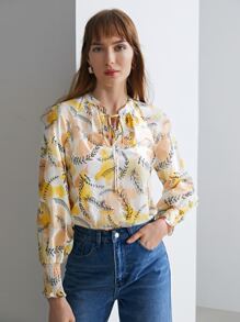 MOTF X Jo Situ Allen 真絲圖案抽褶袖口連身背心 - 彩色 - 查看 3